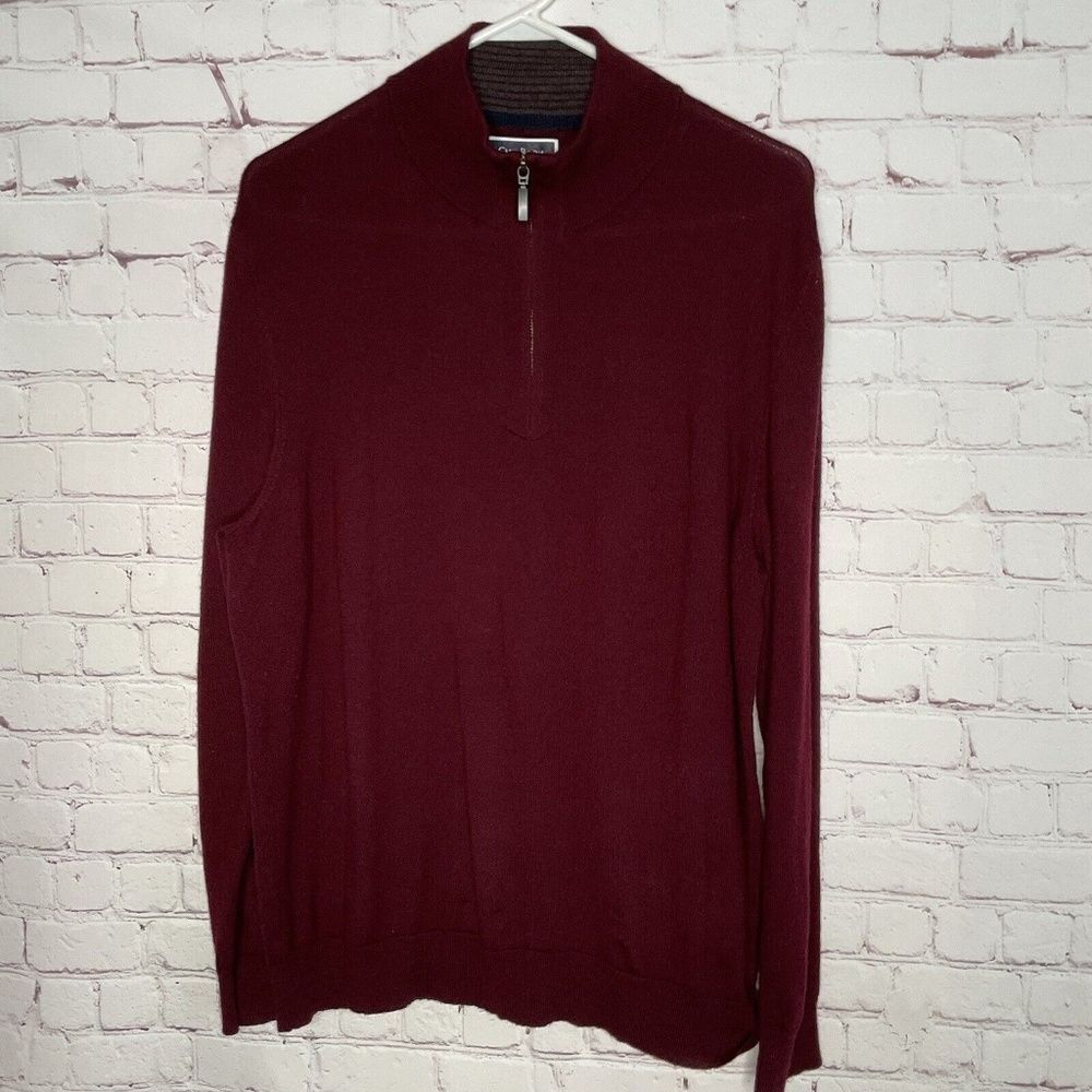 Club Room Mens Burgundy/Maroon Merino Wool Blend Half Zip Long Sleeve Sweater XL